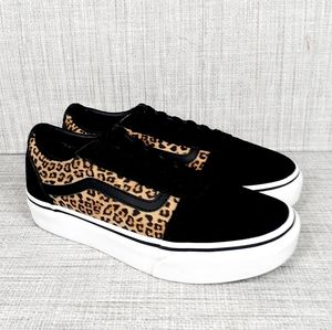 Vans off The Wall Low Top Suede Leather Leopard Canvas Platform Sneakers 3.5